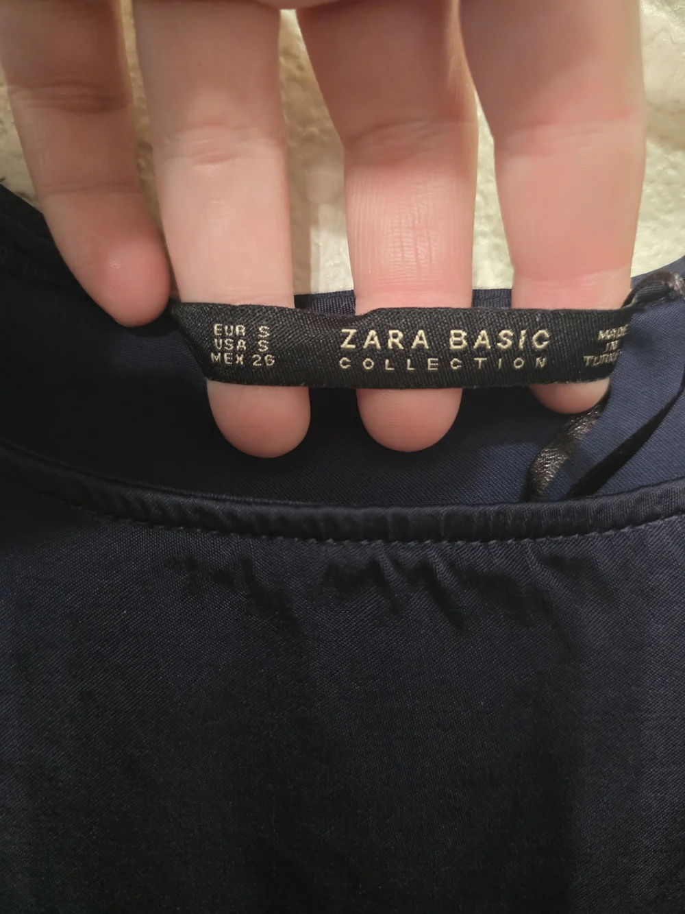 Zara Basic Navy Blue Satin Lace Sleeve Blouse
